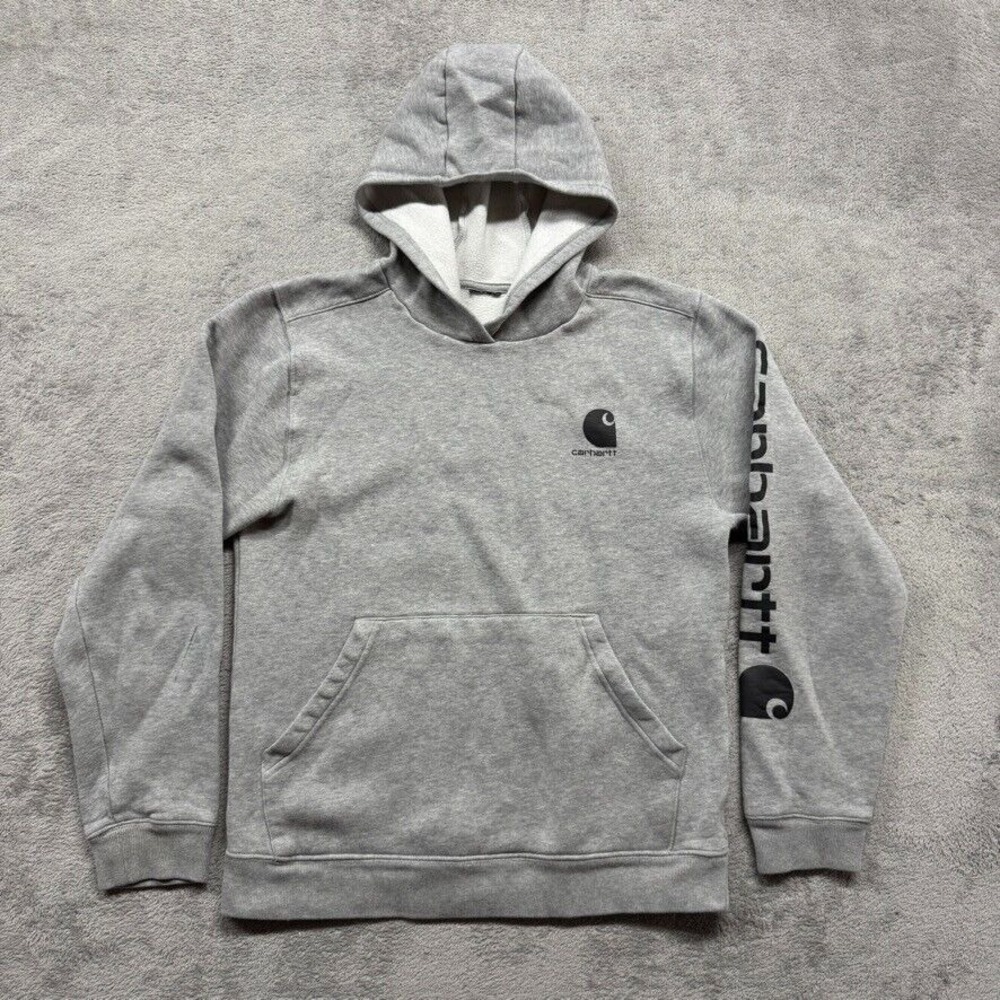 Carhartt Pullover Hoodie Boys Gray Large Measured 19x24